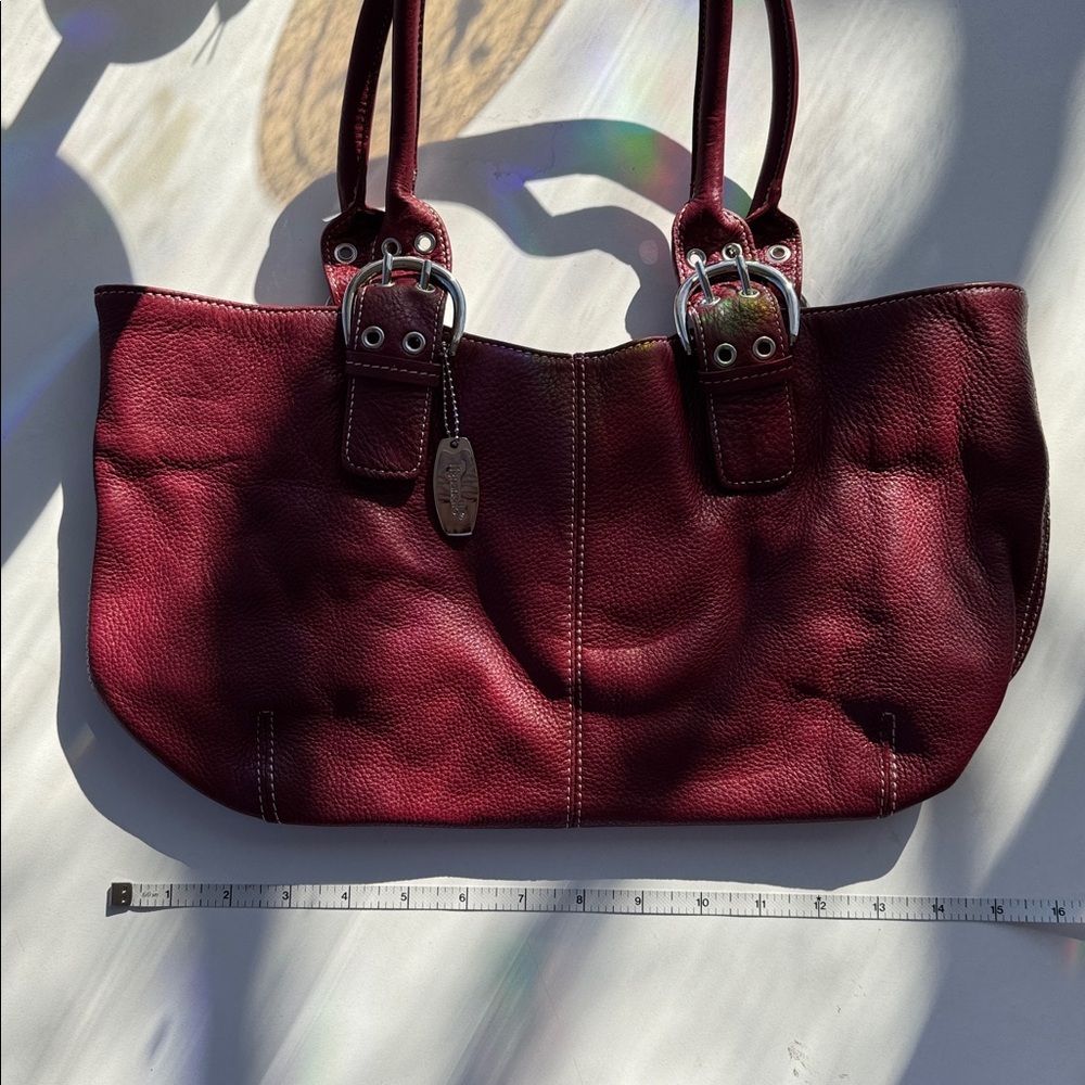 Tignanello Burgundy Leather Shoulder Tote with Silver Hardware - Picture 6 of 8